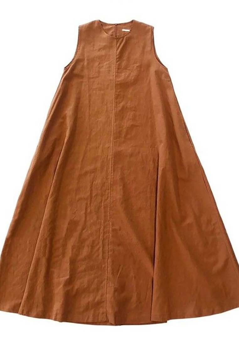 Korean chic cotton and linen loose sleeveless A-line vest dress CA25070931BW