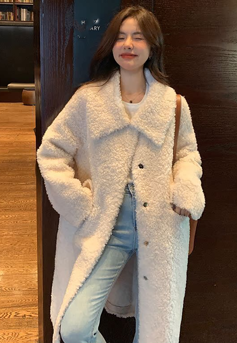 New Autumn/Winter Long Shearling Coat with Large Lapel CA25102440BE