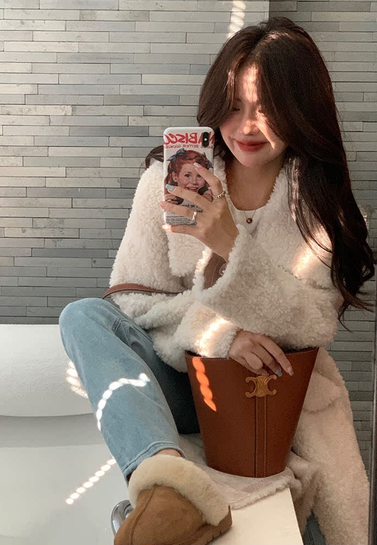 New Autumn/Winter Long Shearling Coat with Large Lapel CA25102440BE