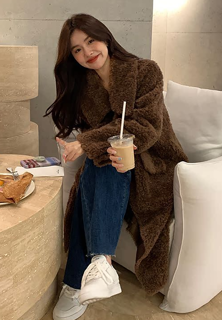New Autumn/Winter Long Shearling Coat with Large Lapel CA25102440BE