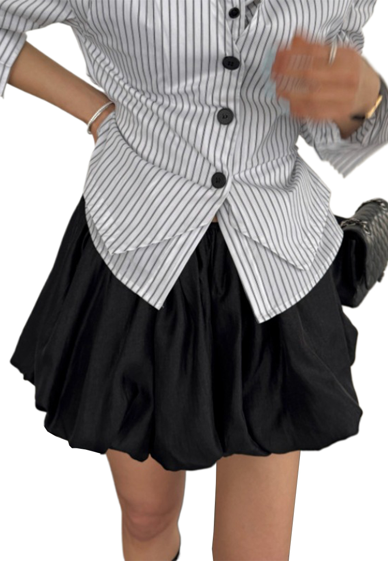 Summer new flower bud A-line pleated lantern skirt CA25042940BK