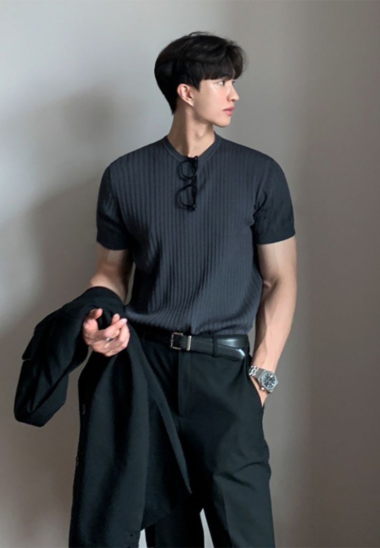 Men's summer Korean round neck knitted T-shirt CA25052340GY