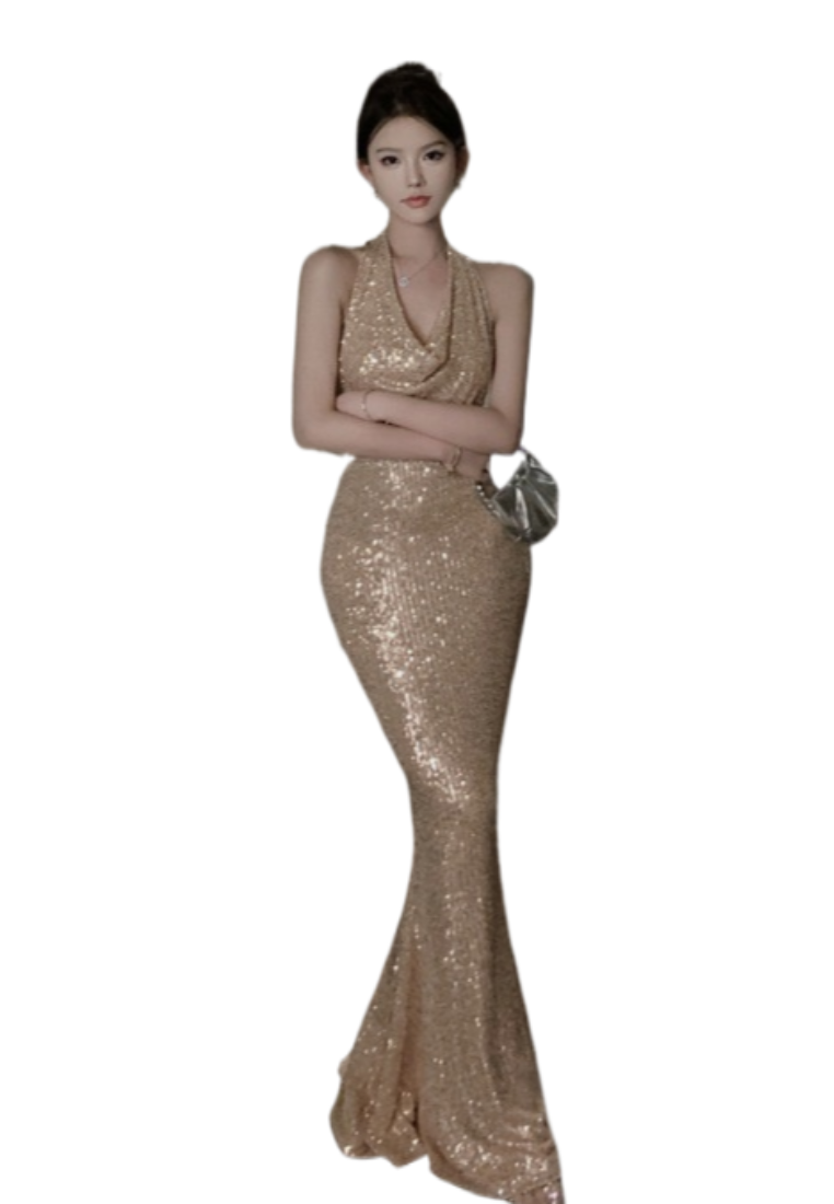 New Style Elegant Evening Ruffled Dress CA25121140GD