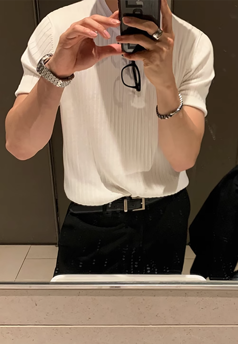 Men's summer Korean round neck knitted T-shirt CA25052340GY