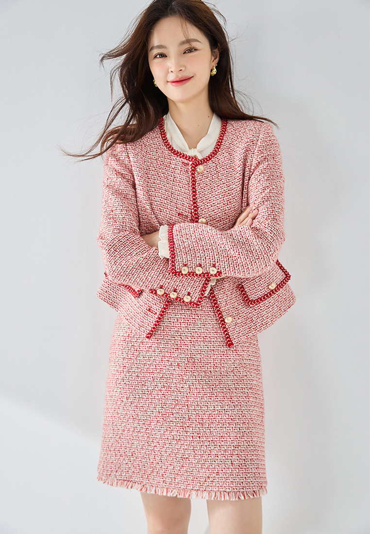 French red temperament coat half skirt suit CA24091140PI