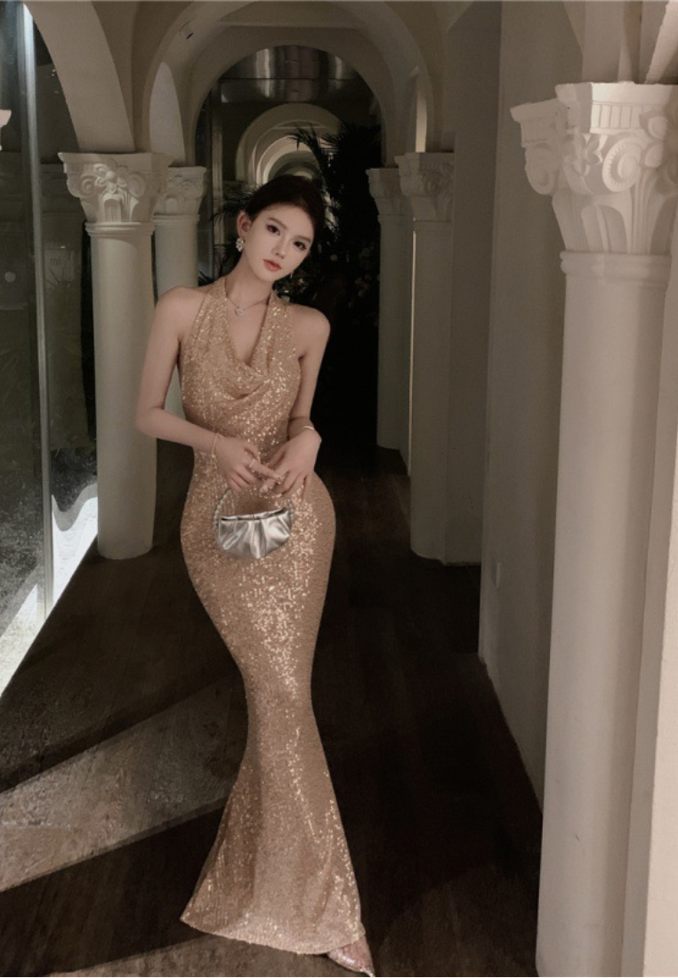 New Style Elegant Evening Ruffled Dress CA25121140GD