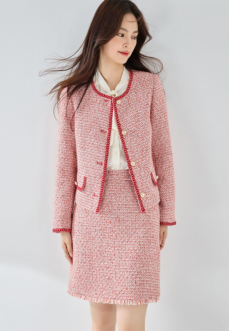 French red temperament coat half skirt suit CA24091140PI