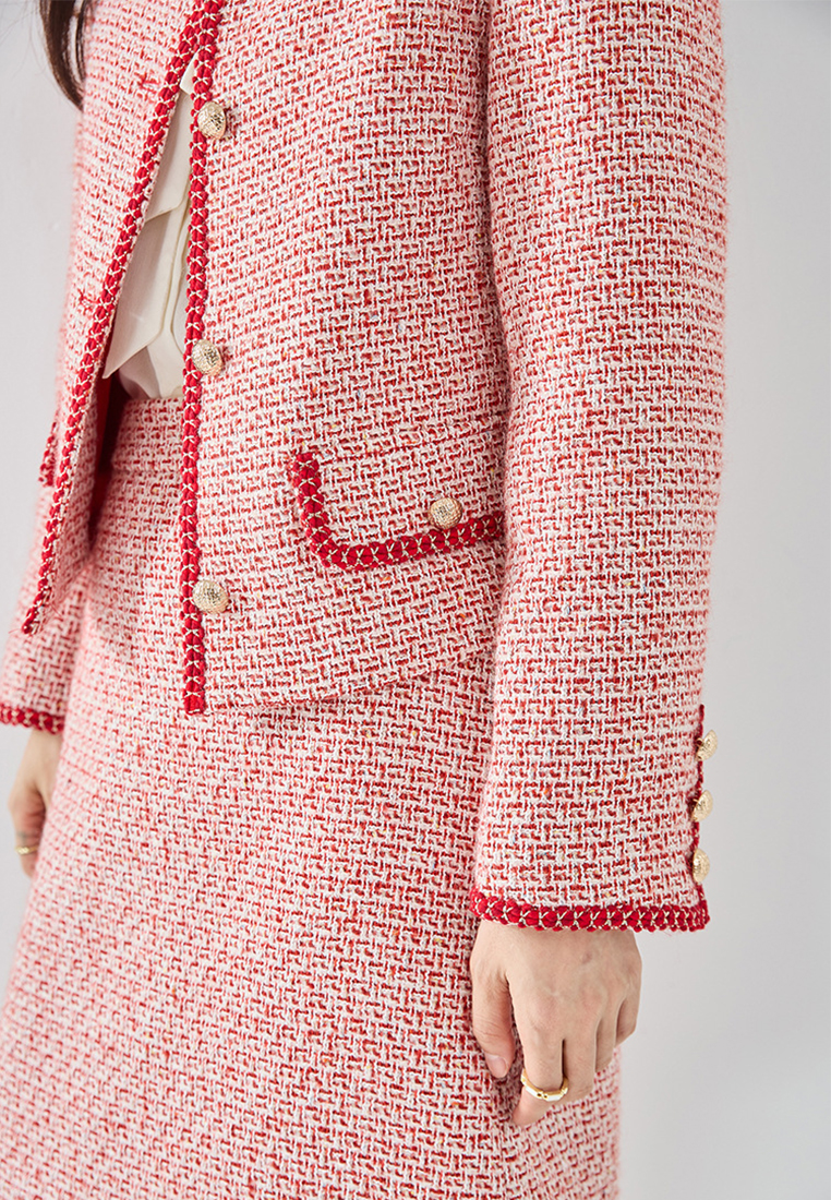 French red temperament coat half skirt suit CA24091140PI