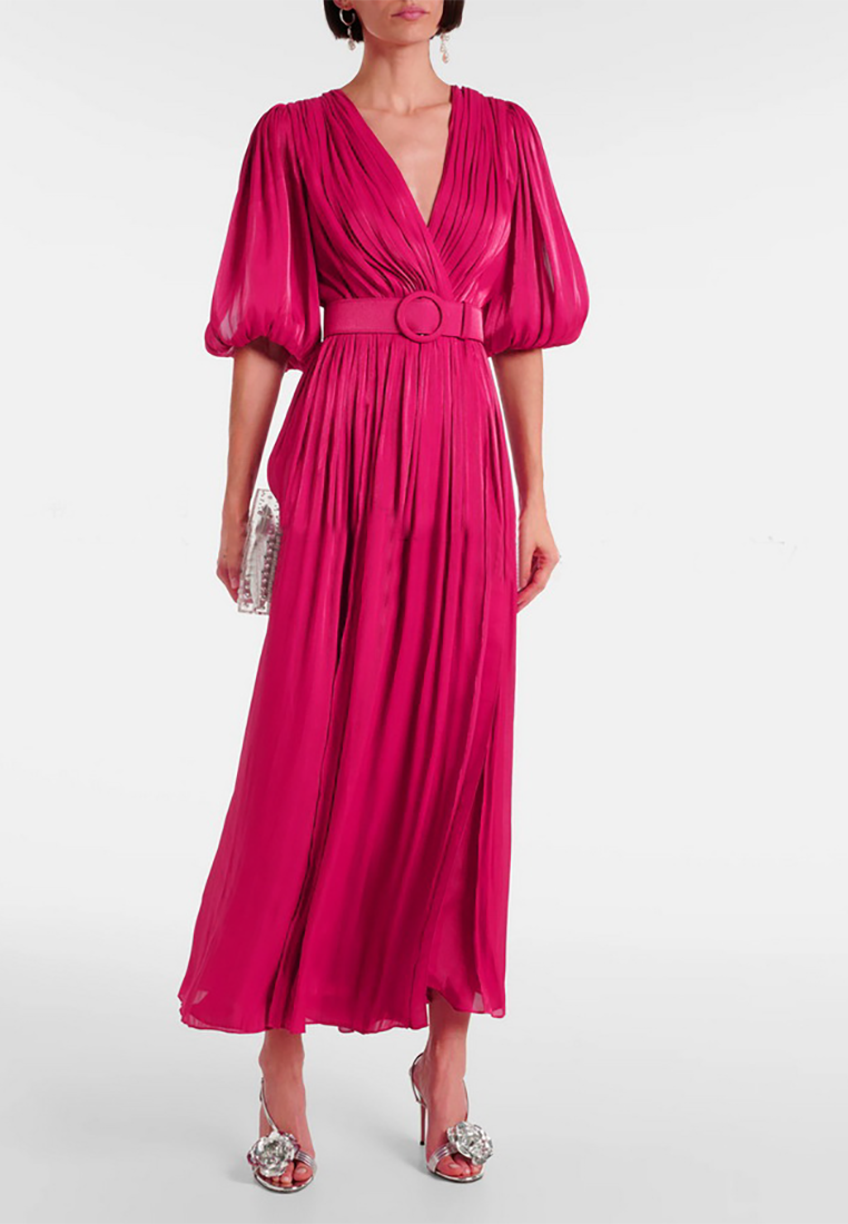 Sweet V-neck Lantern Sleeve Dress CA25092540RD