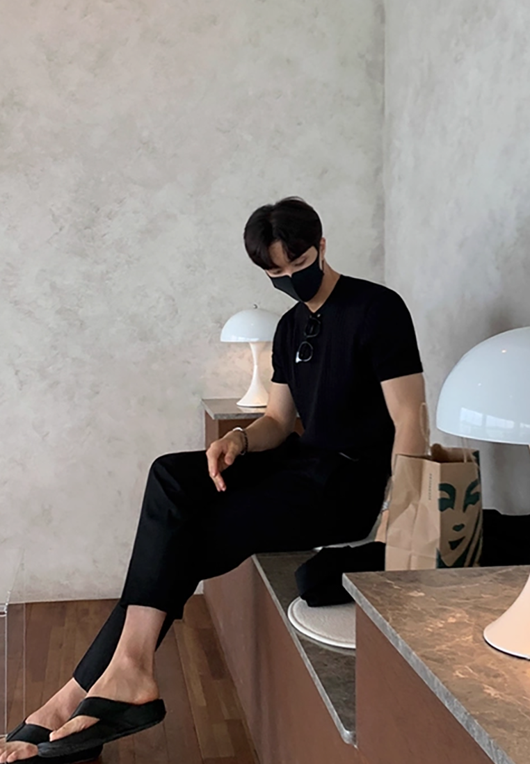 Men's summer Korean round neck knitted T-shirt CA25052340GY