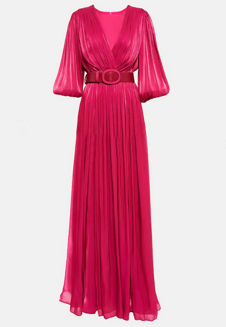 Sweet V-neck Lantern Sleeve Dress CA25092540RD