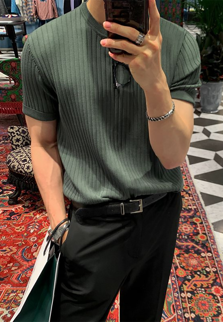 Men's summer Korean round neck knitted T-shirt CA25052340GY
