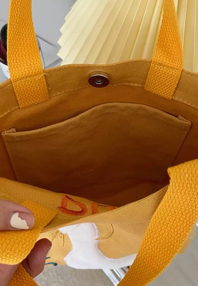 Embroidered Duckling Canvas Handbag A092504YE-sunnydaysweety
