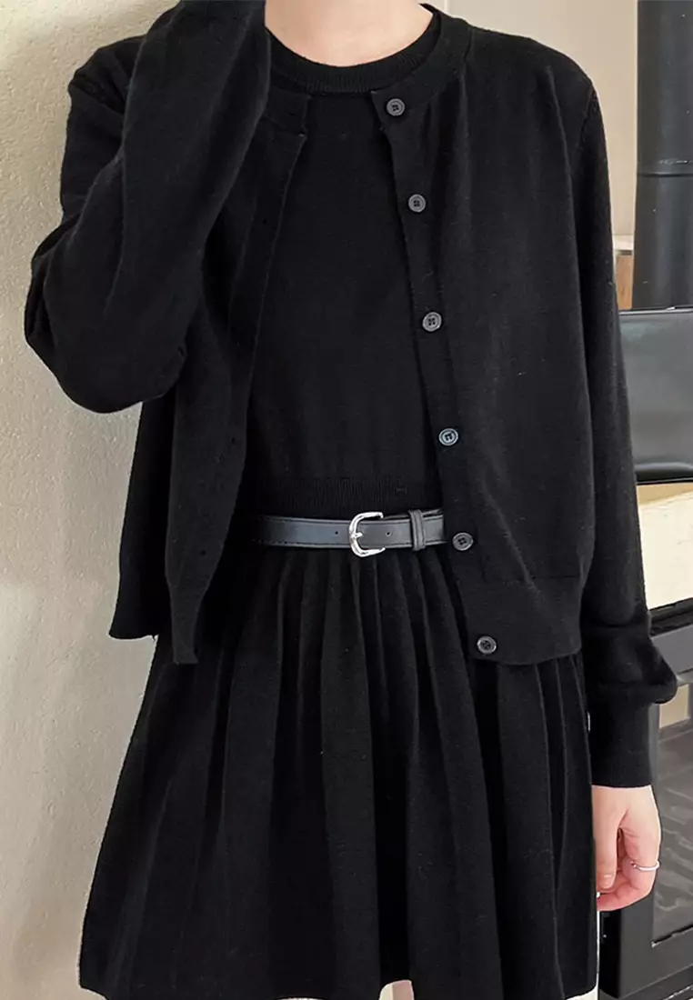 Korean knitted dress cardigan jacket set CA24092345BK