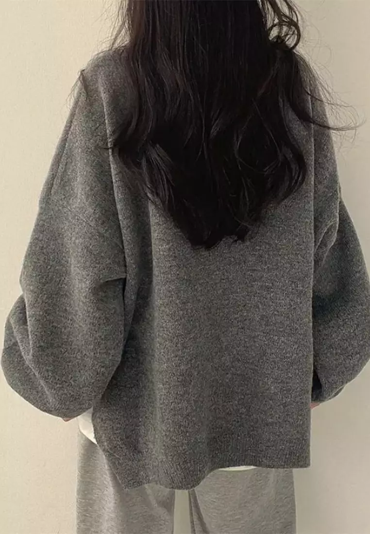 Casual versatile long sleeved warm knit sweater CA24092732BW