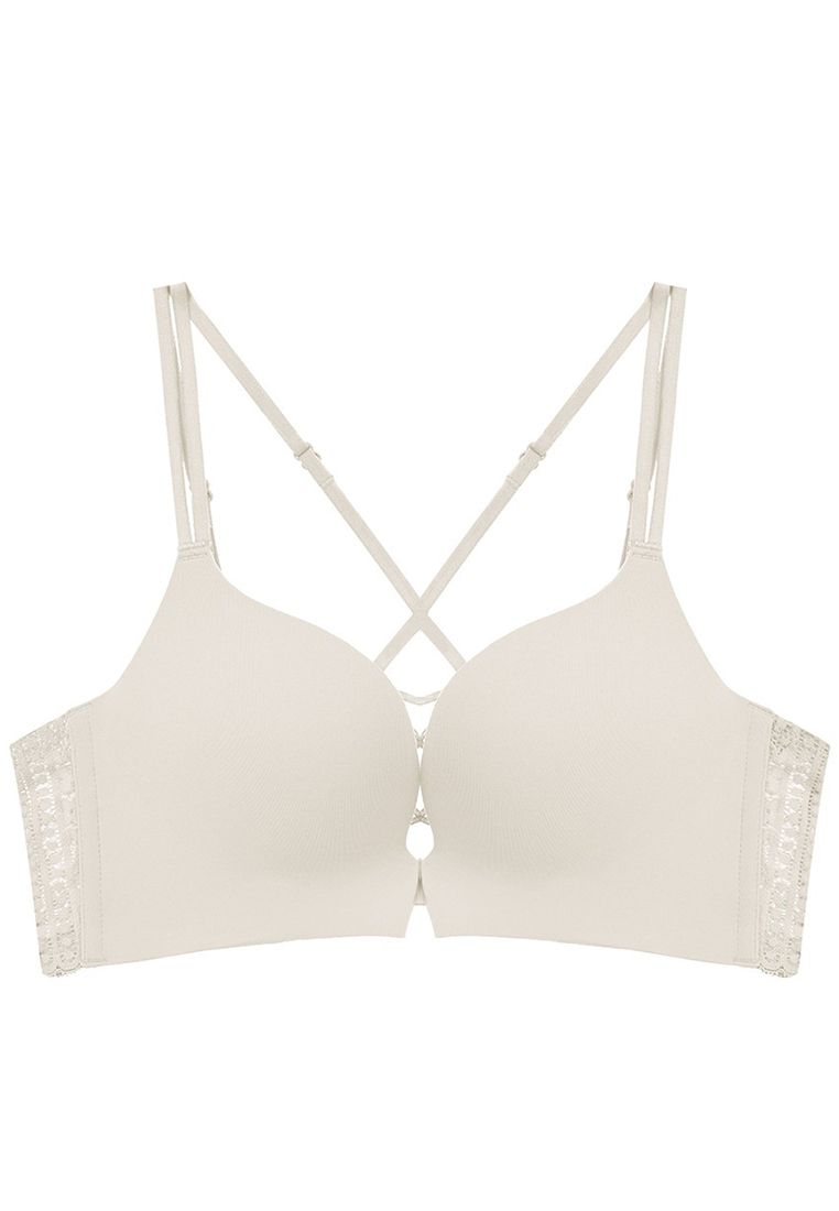New Smooth Seamless Front Closure Cross Strap Comfort Wire-Free Push-Up Bra Set CA23050441W