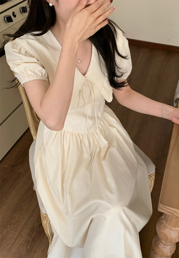 2024 French Vintage V-neck Lace Dress CA24041041BE