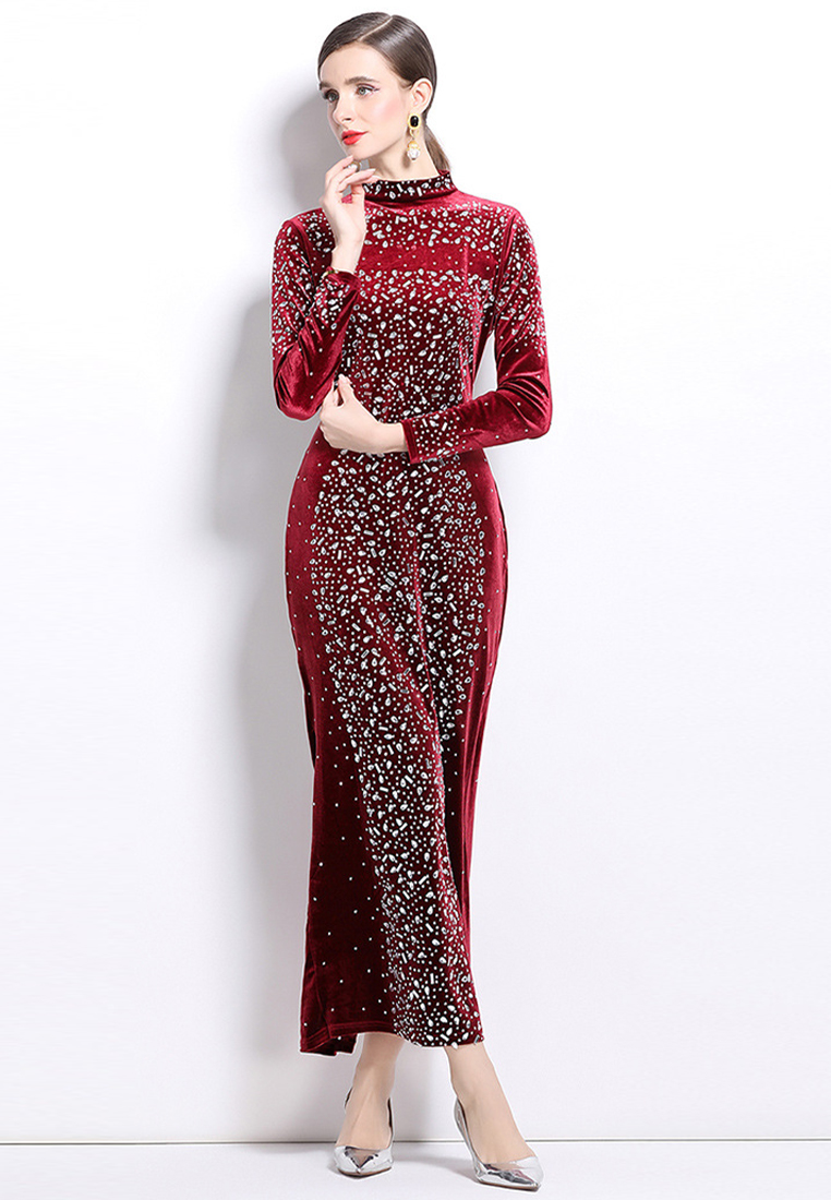 Round neck mesh patchwork slim fit dress CA241128141BK