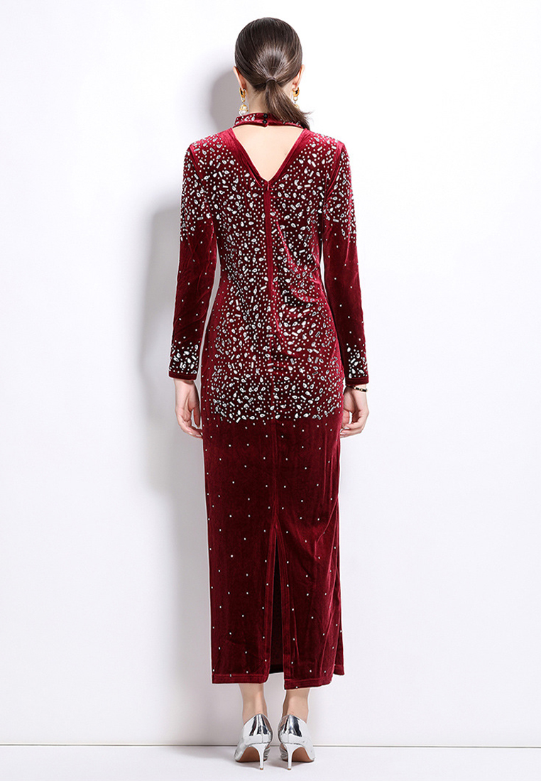 Round neck mesh patchwork slim fit dress CA241128141BK