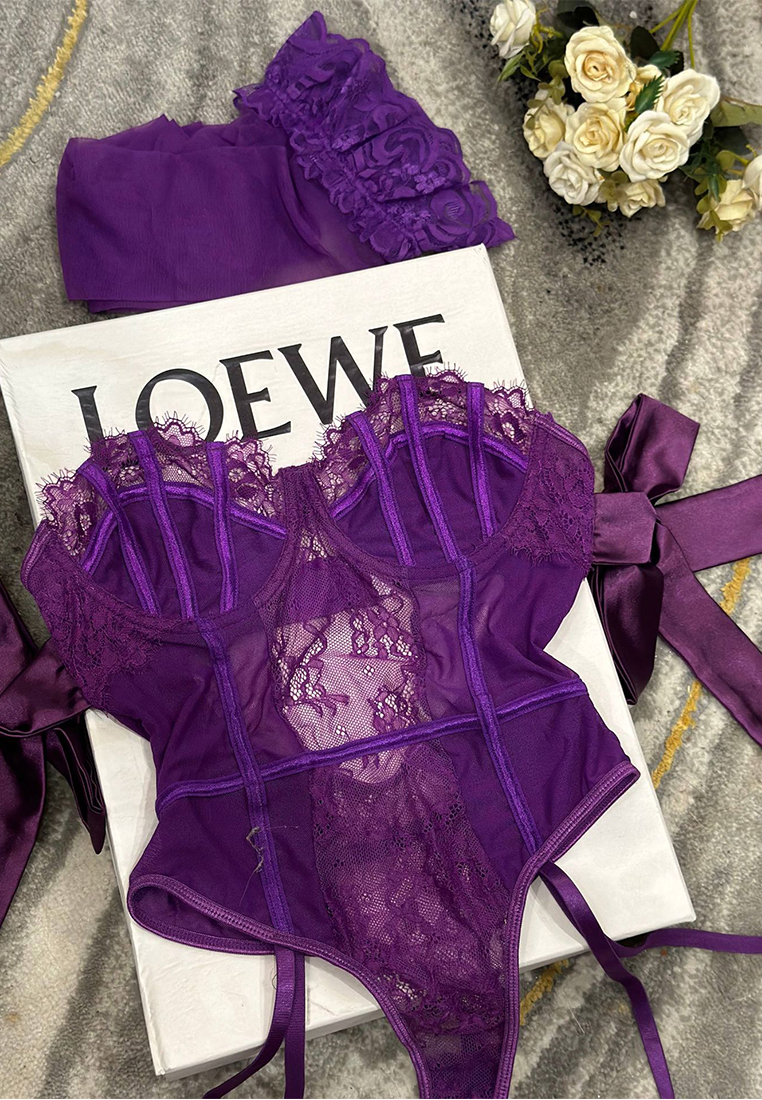 Silk strappy sexy bodysuit with stockings set CA24112041BK