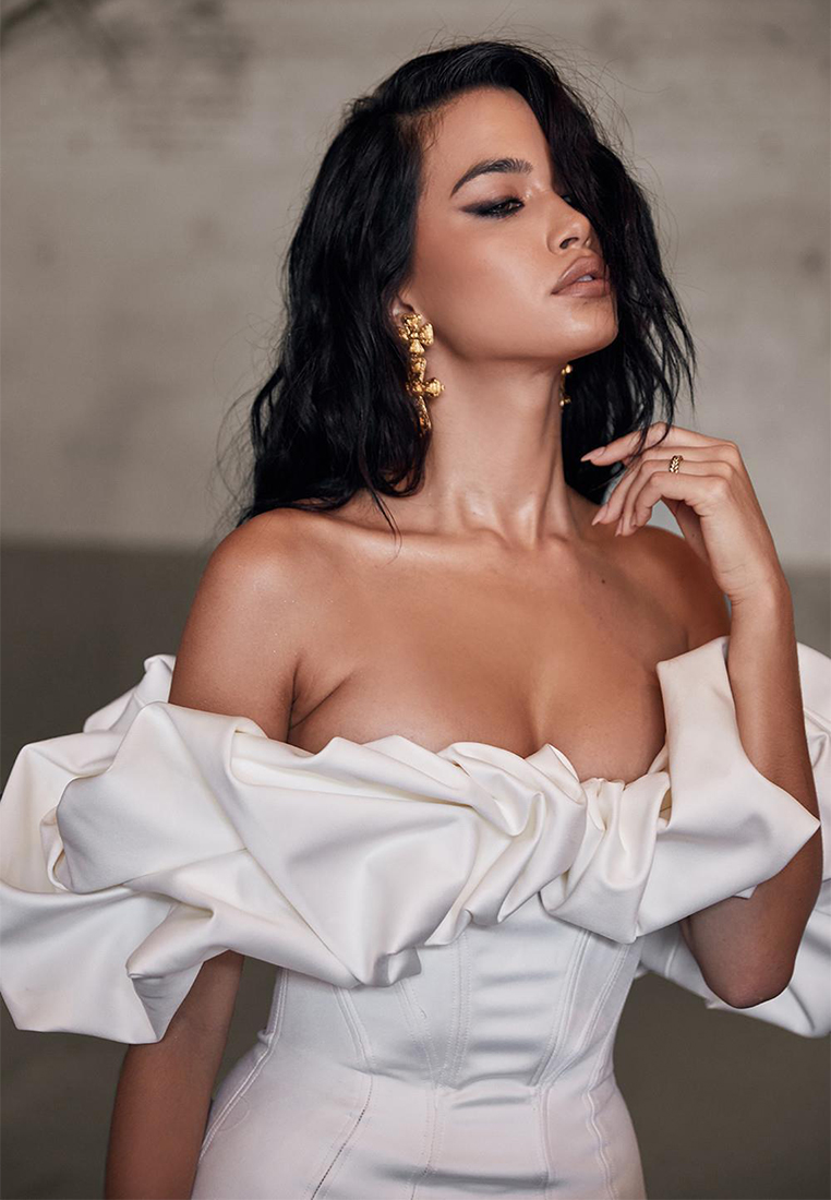 Bandeau one-shoulder ruffled dress CA24030741W