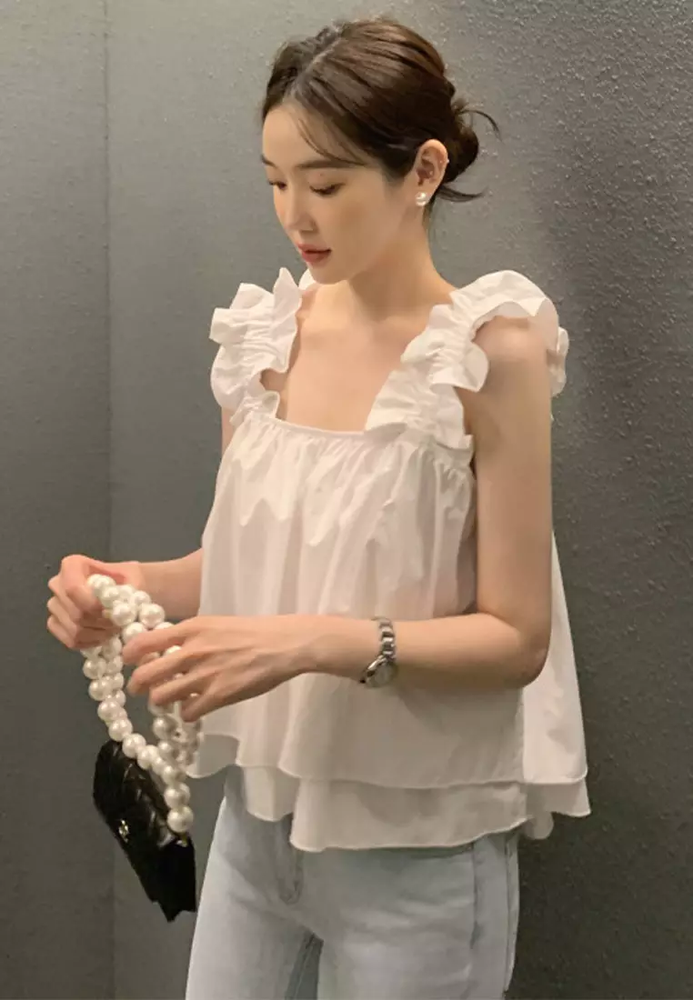 French style ruffled camisole top CA24092711W