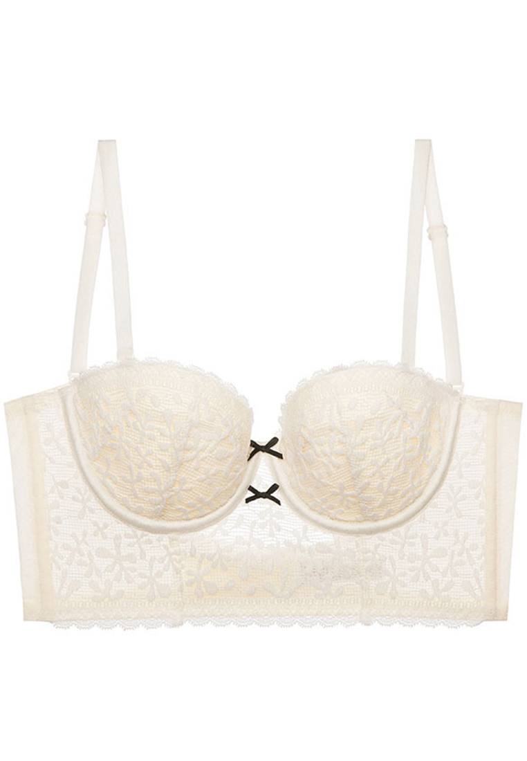 French-style Backless Lace Trimmed Corset-style Underwire Push-Up Bra Set CA23050442GY