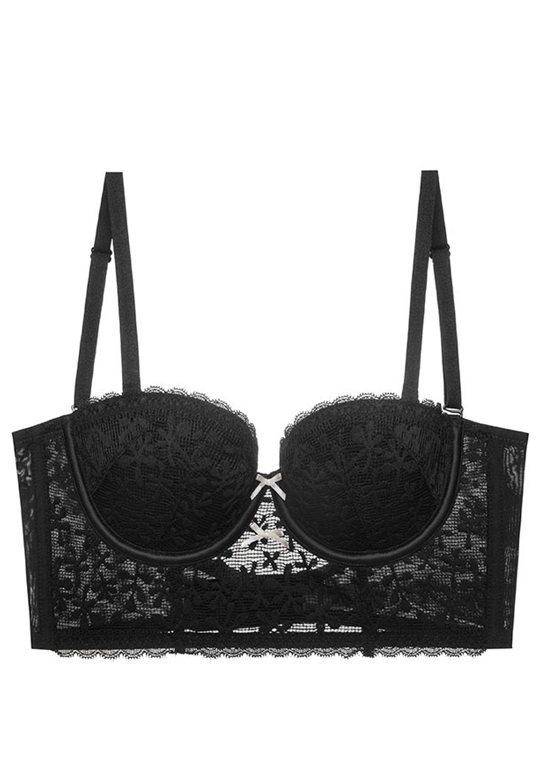 French-style Backless Lace Trimmed Corset-style Underwire Push-Up Bra Set CA23050442GY