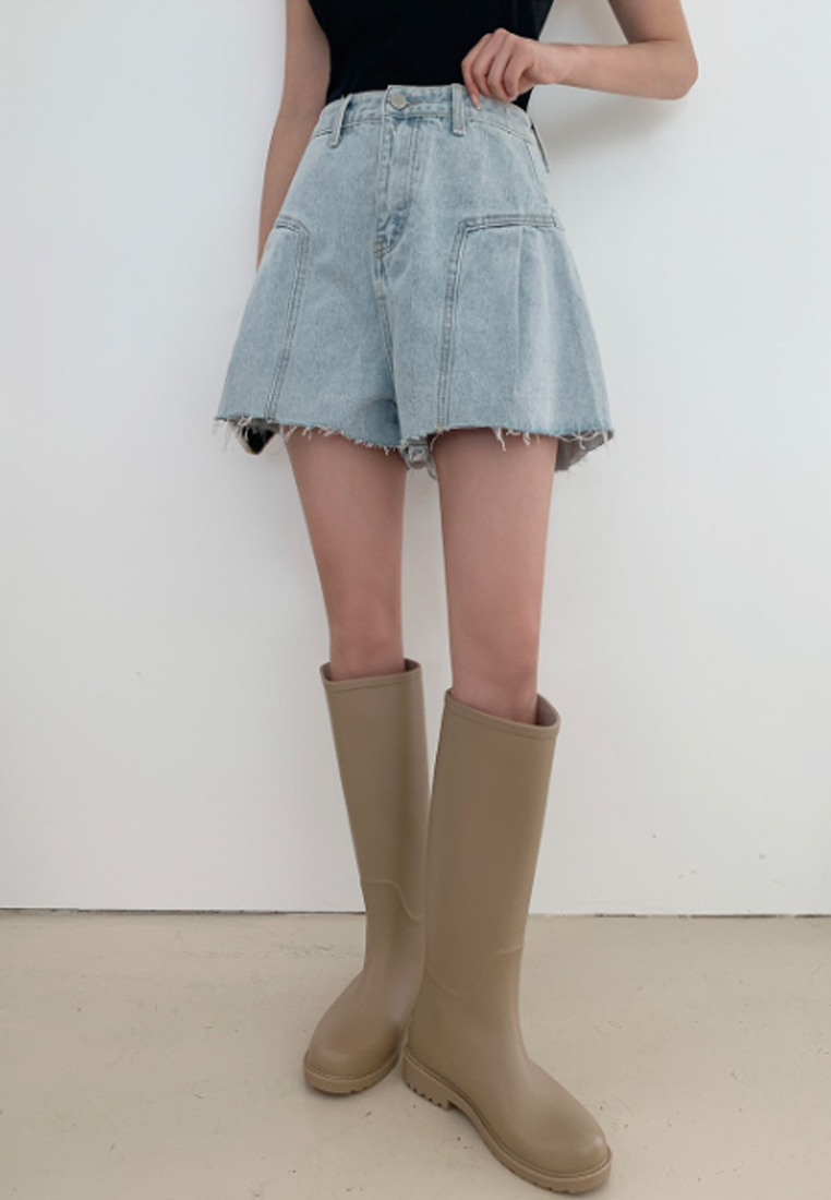 Early summer high waist pleated loose denim wide-leg shorts CA25042942PI