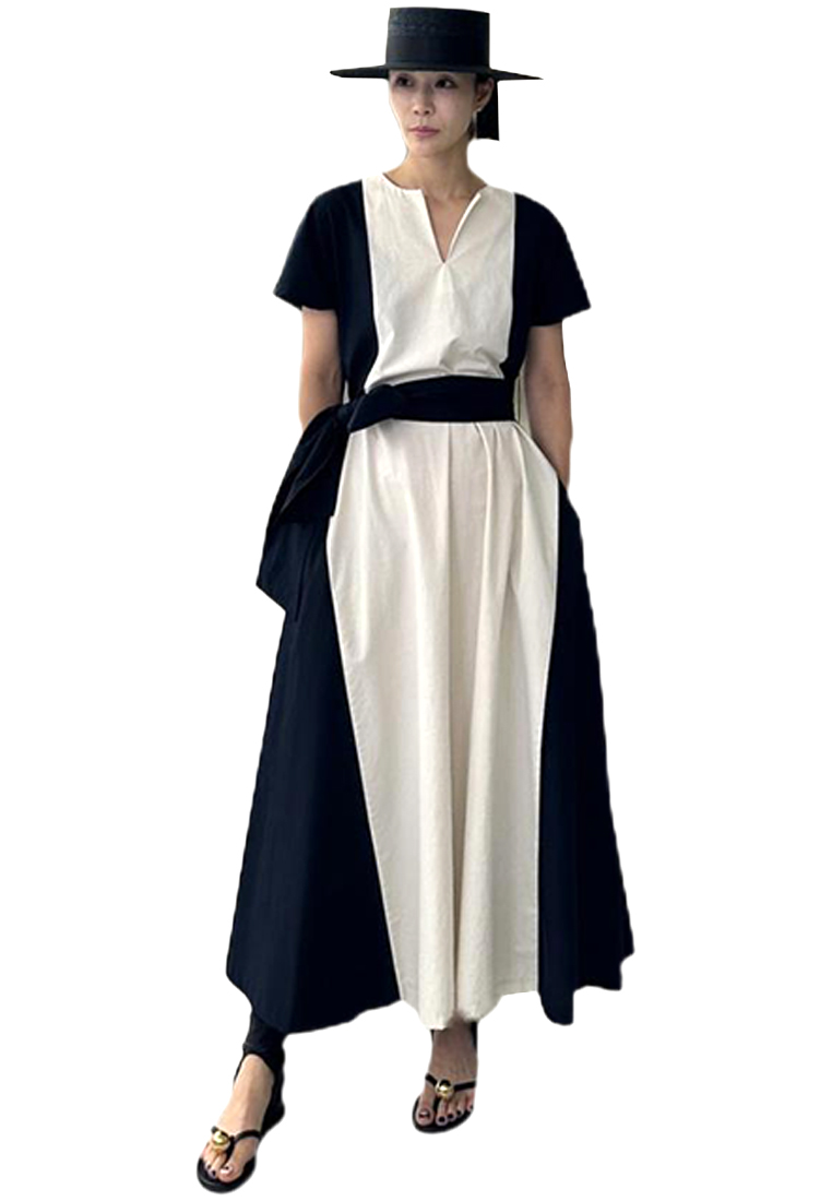 2024 Contrast V-neck Lace Loose Dress CA24041042BK