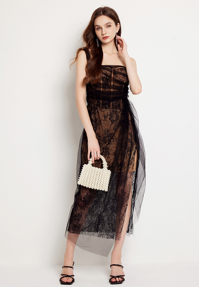 Lace mesh slim fit dress CA241128142W