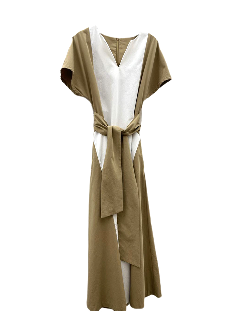 2024 Contrast V-neck Lace Loose Dress CA24041042BK