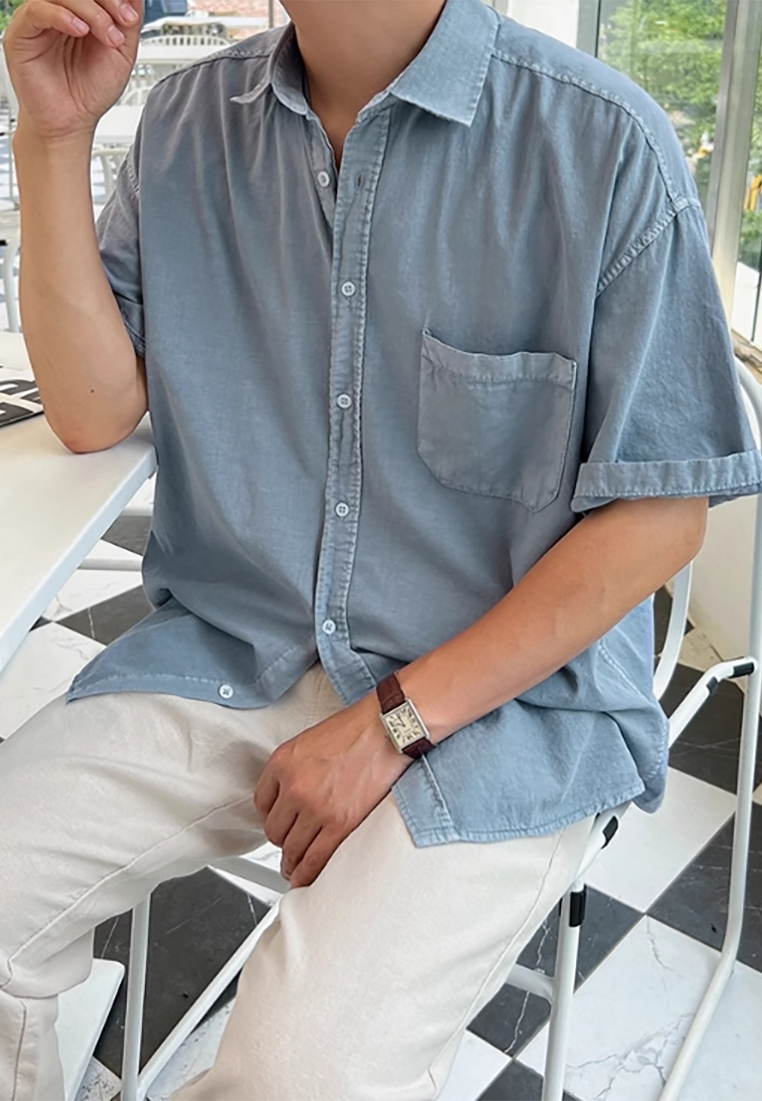 Men's summer solid color short-sleeved shirt CA25052342BE