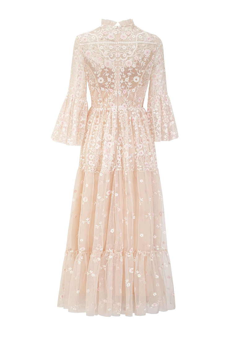 Pink small flower embroidered dress CA24031904