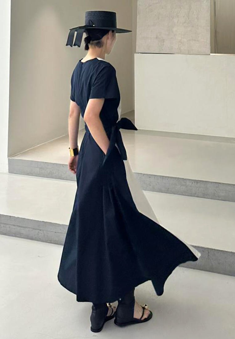 2024 Contrast V-neck Lace Loose Dress CA24041042BK