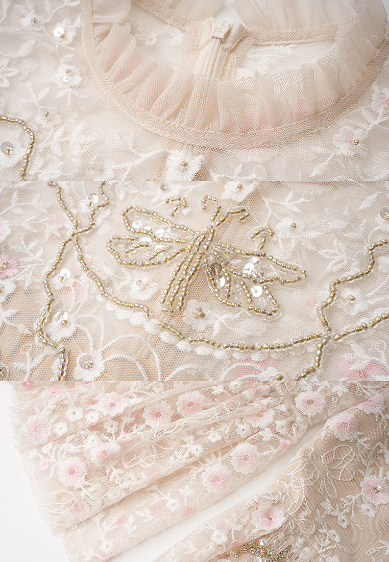 Pink small flower embroidered dress CA24031904