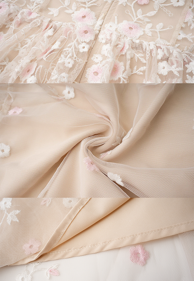 Pink small flower embroidered dress CA24031904