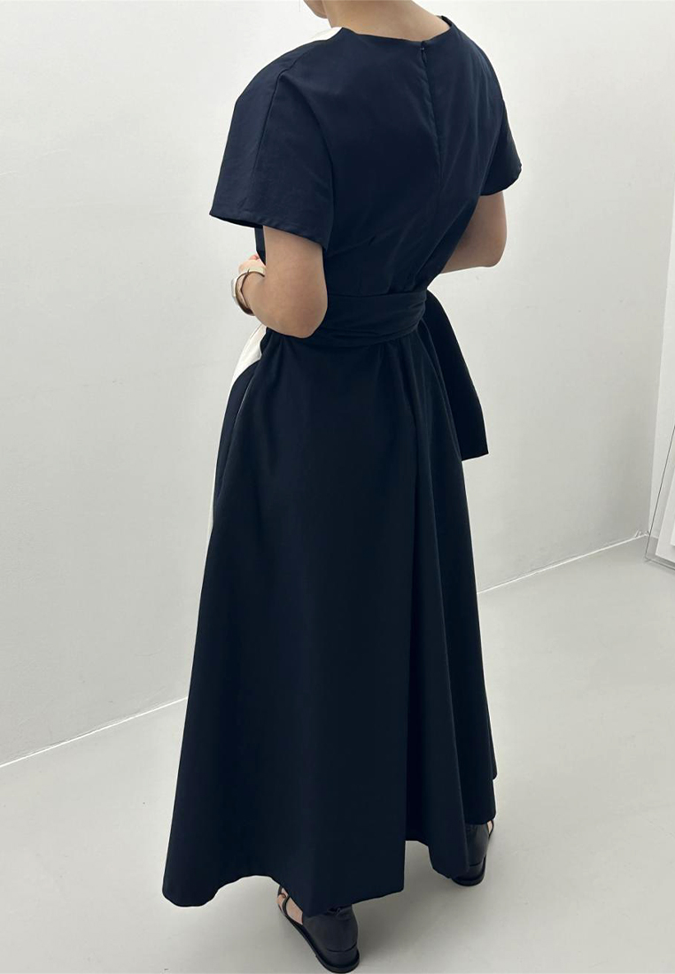 2024 Contrast V-neck Lace Loose Dress CA24041042BK