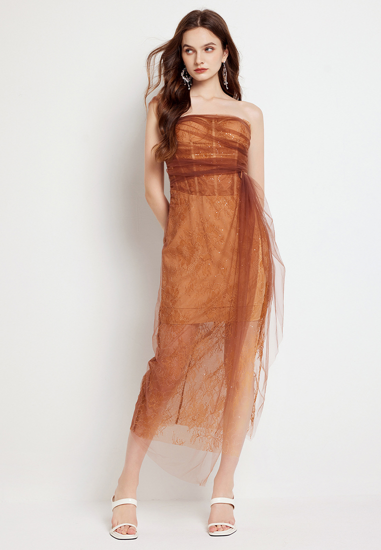 Lace mesh slim fit dress CA241128142W