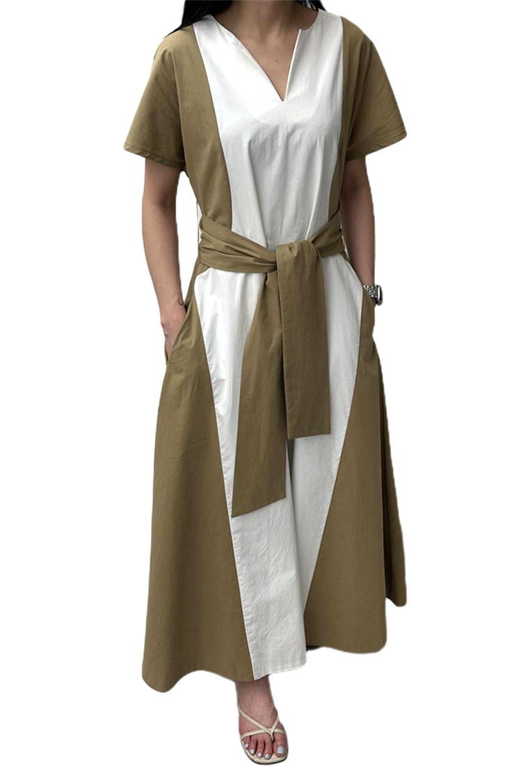 2024 Contrast V-neck Lace Loose Dress CA24041042BK