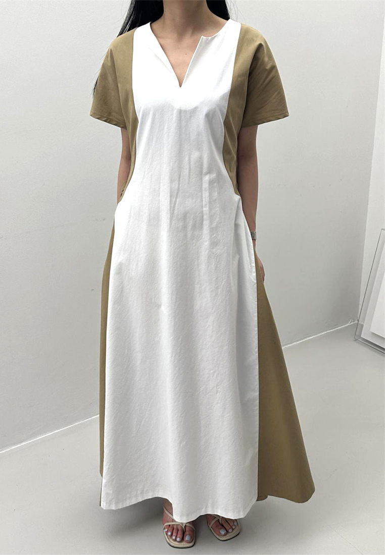 2024 Contrast V-neck Lace Loose Dress CA24041042BK