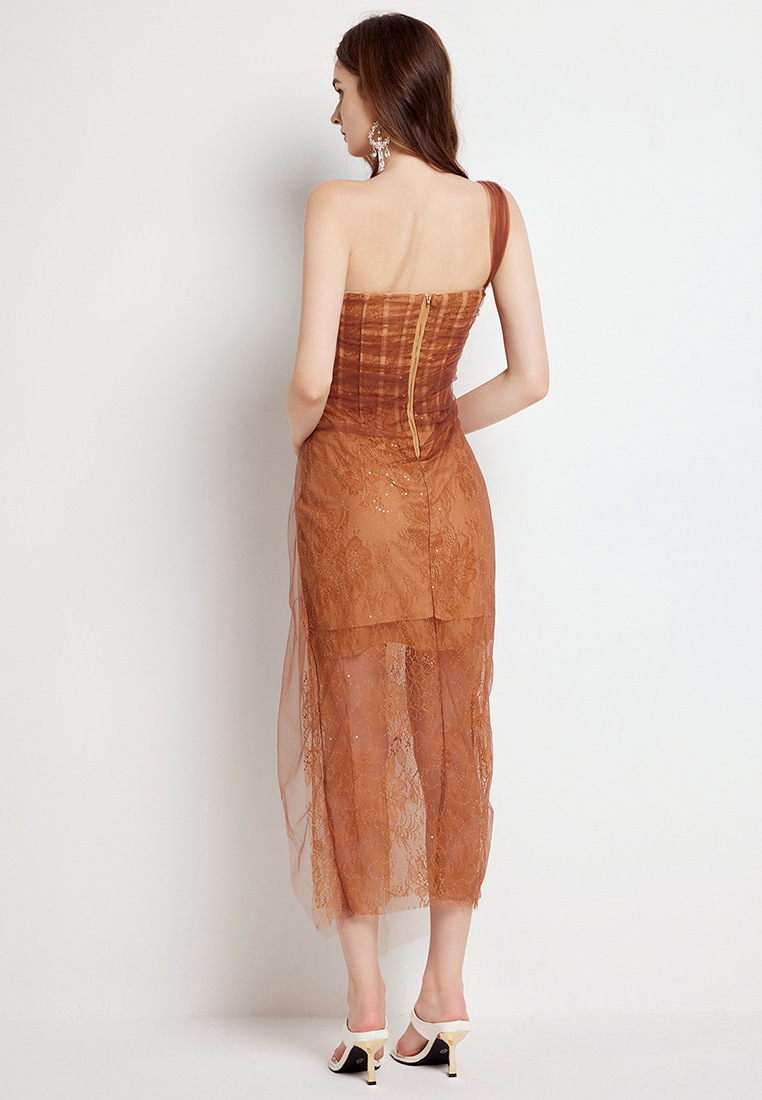 Lace mesh slim fit dress CA241128142W