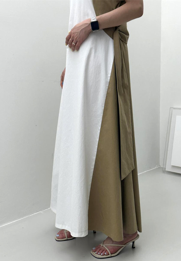 2024 Contrast V-neck Lace Loose Dress CA24041042BK