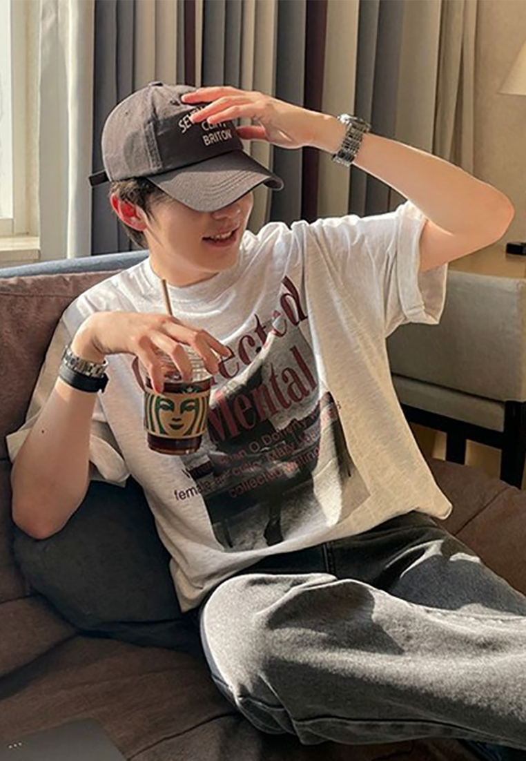 Men's summer American retro printed cotton T-shirt CA25052343BK