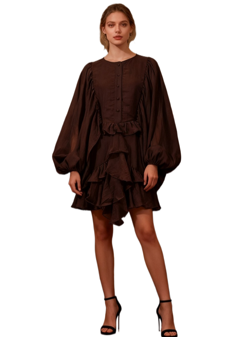 New Elelgant lantern sleeves  ruffled One piece dress K25121208