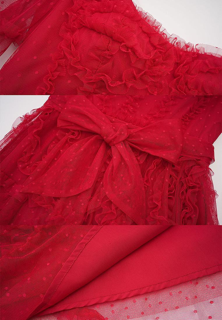 2024 Long sleeved bow polka dot dress CA24031943BE