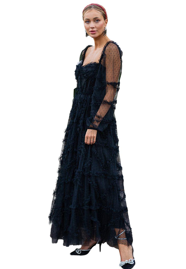 2024 Long sleeved bow polka dot dress CA24031943BE