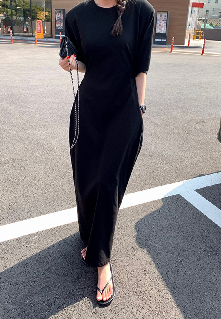 New casual round neck solid color short sleeved dress CA25032743PI