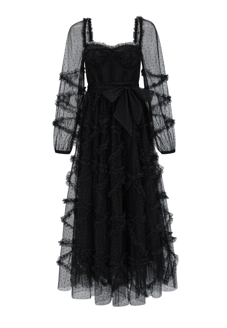 2024 Long sleeved bow polka dot dress CA24031943BE