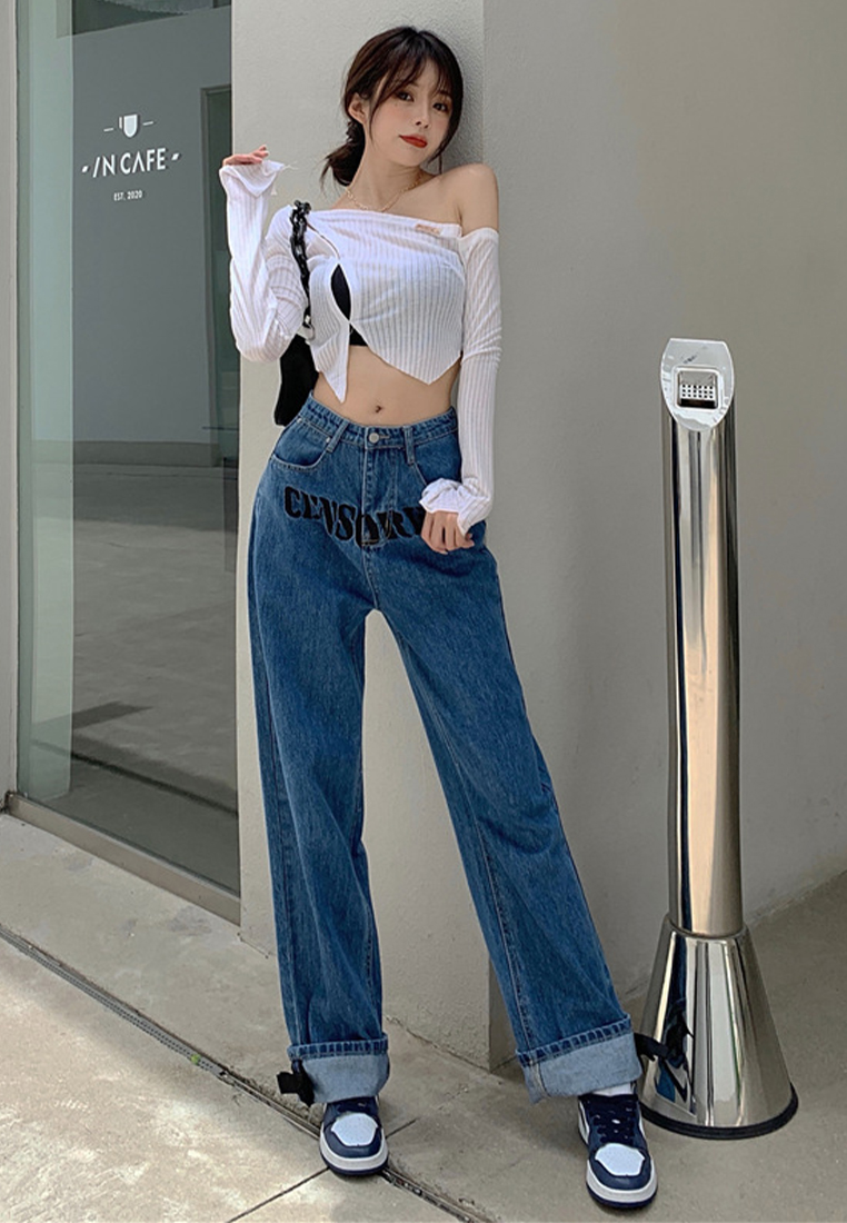 New fashion bow letter embroidered jeans CA25042943BL